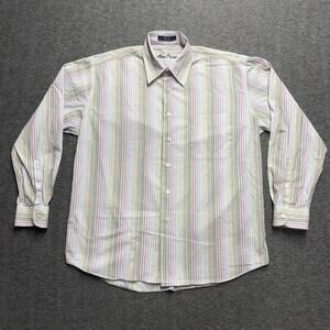 Alan Flusser Long Sleeve Shirt Men's Large Striped Button Up 100% Cotton